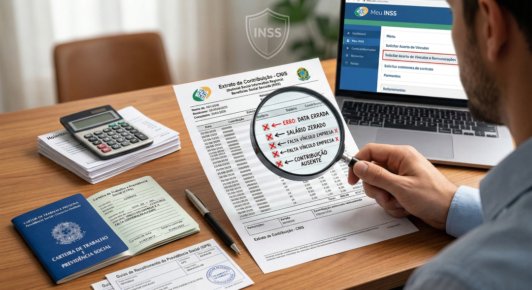 CNIS com erro: como corrigir vínculos, salários e contribuições e evitar indeferimento do INSS